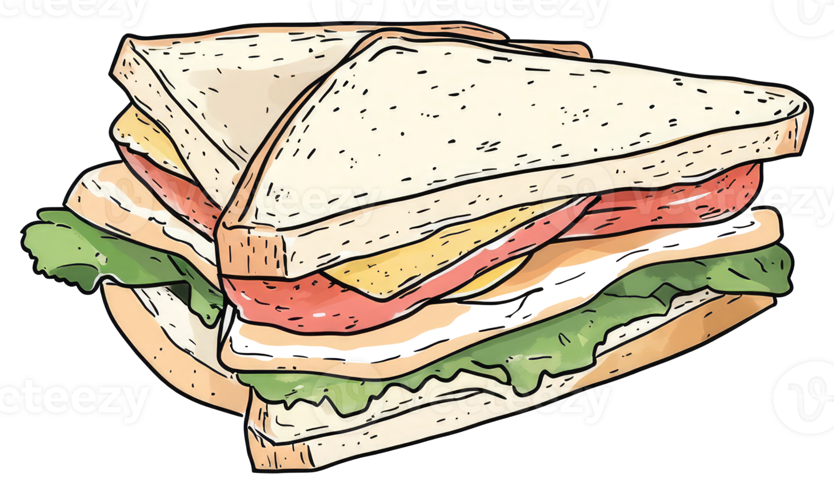 A delicious sandwich with various ingredients stacked together for eating png