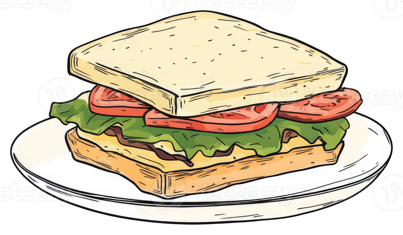 An illustrated image of a sandwich on a white plate png