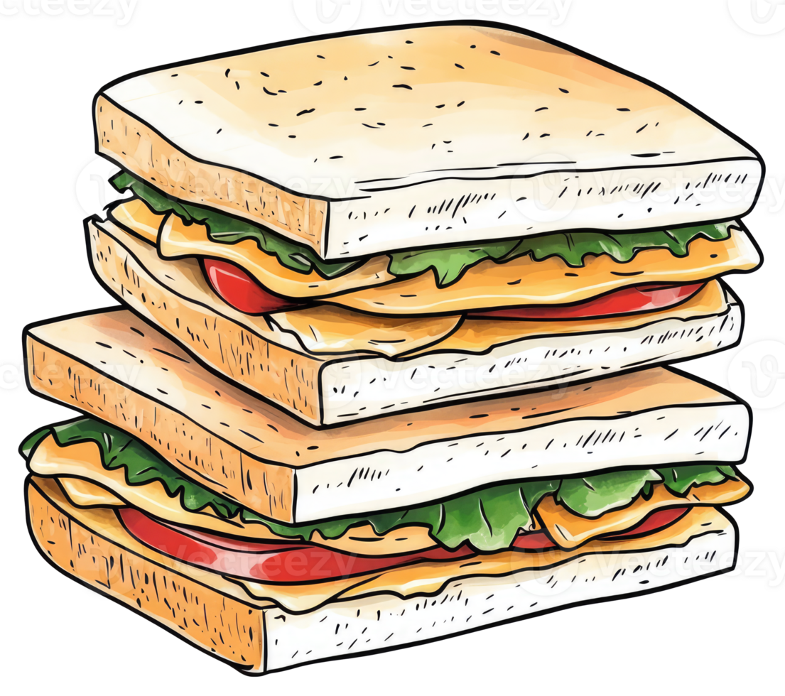 A delicious stack of sandwiches showing multiple ingredients and layers png