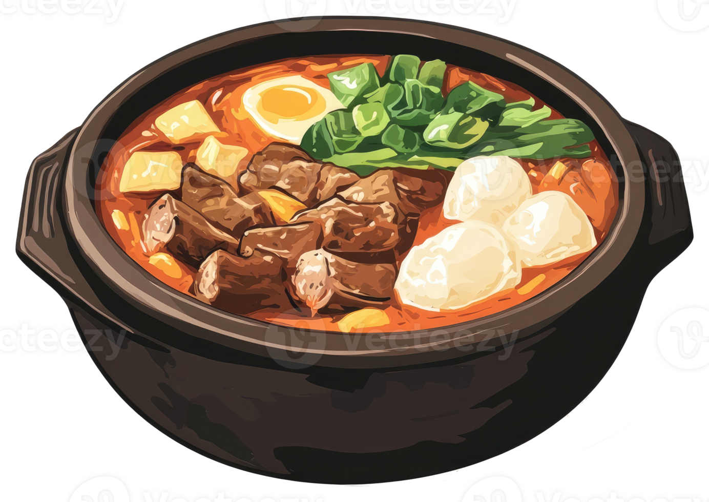Delicious hot stew with various ingredients presented in a bowl png