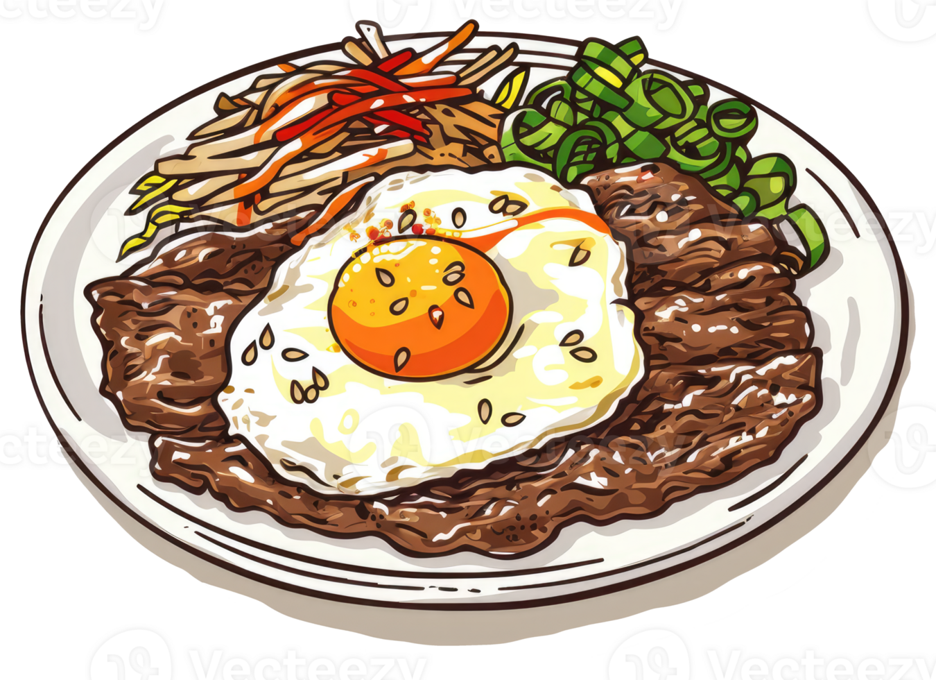 A plate of grilled beef with fried egg and vegetables png