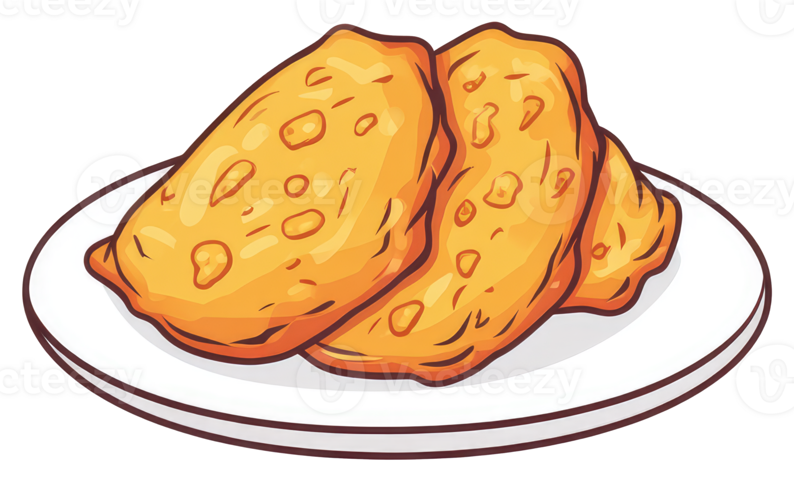 Three golden brown fried pastries sit on a white plate png
