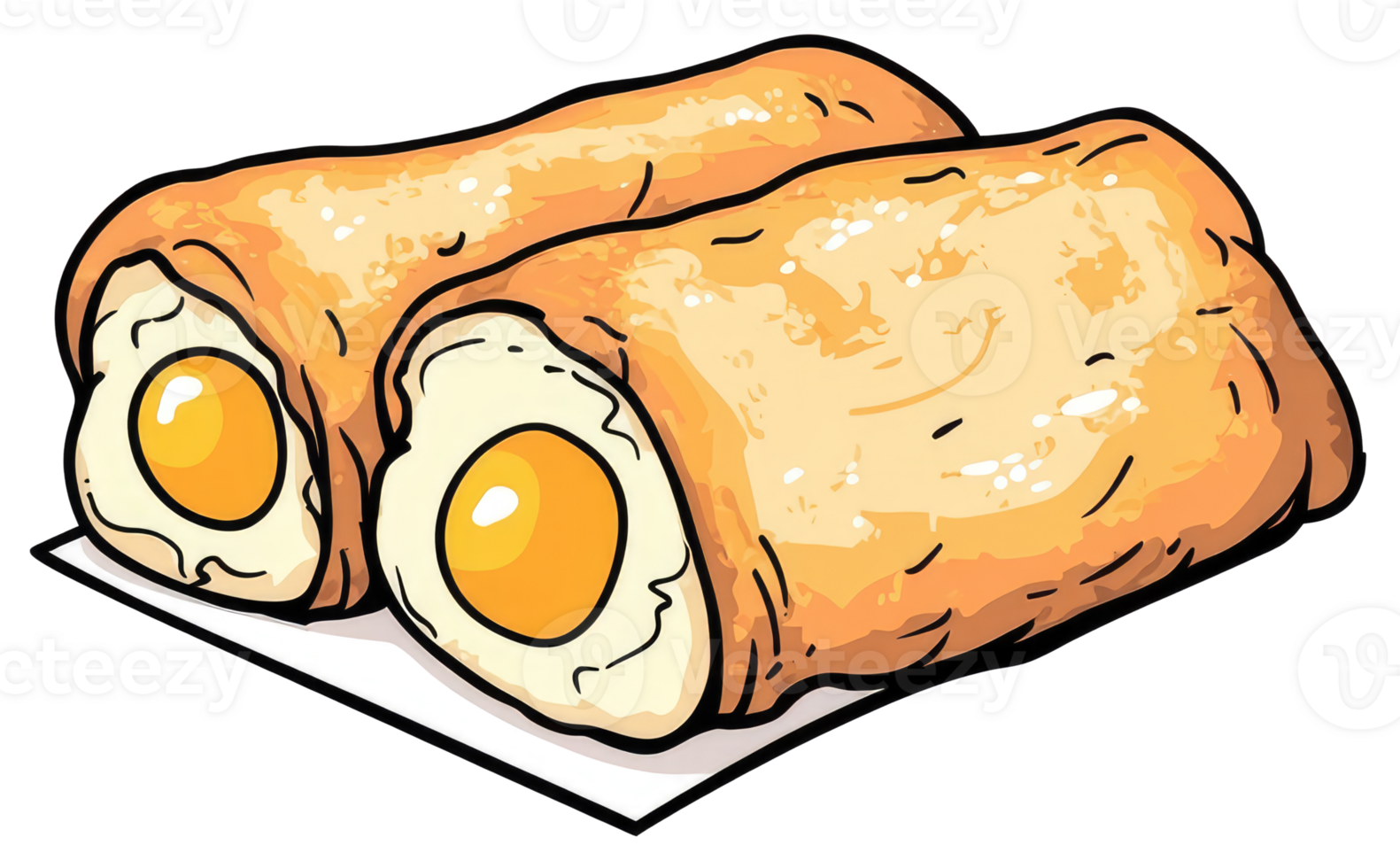 Two cooked food rolls with visible sunny side up eggs png