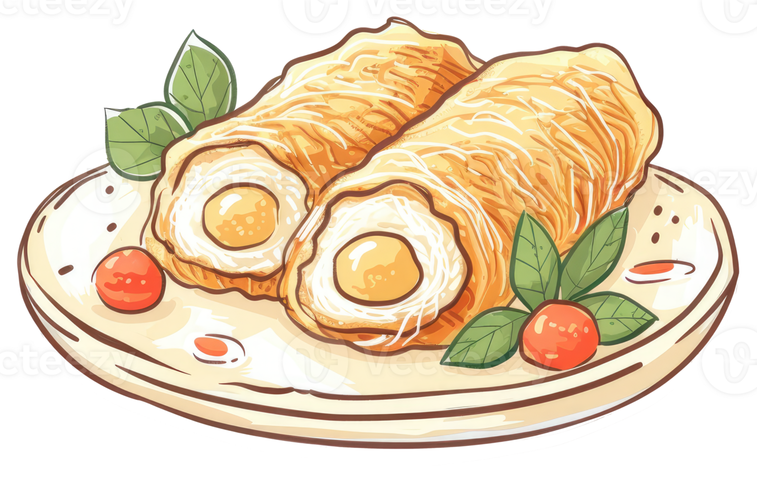 Two delicious savory food rolls served on a decorative plate png