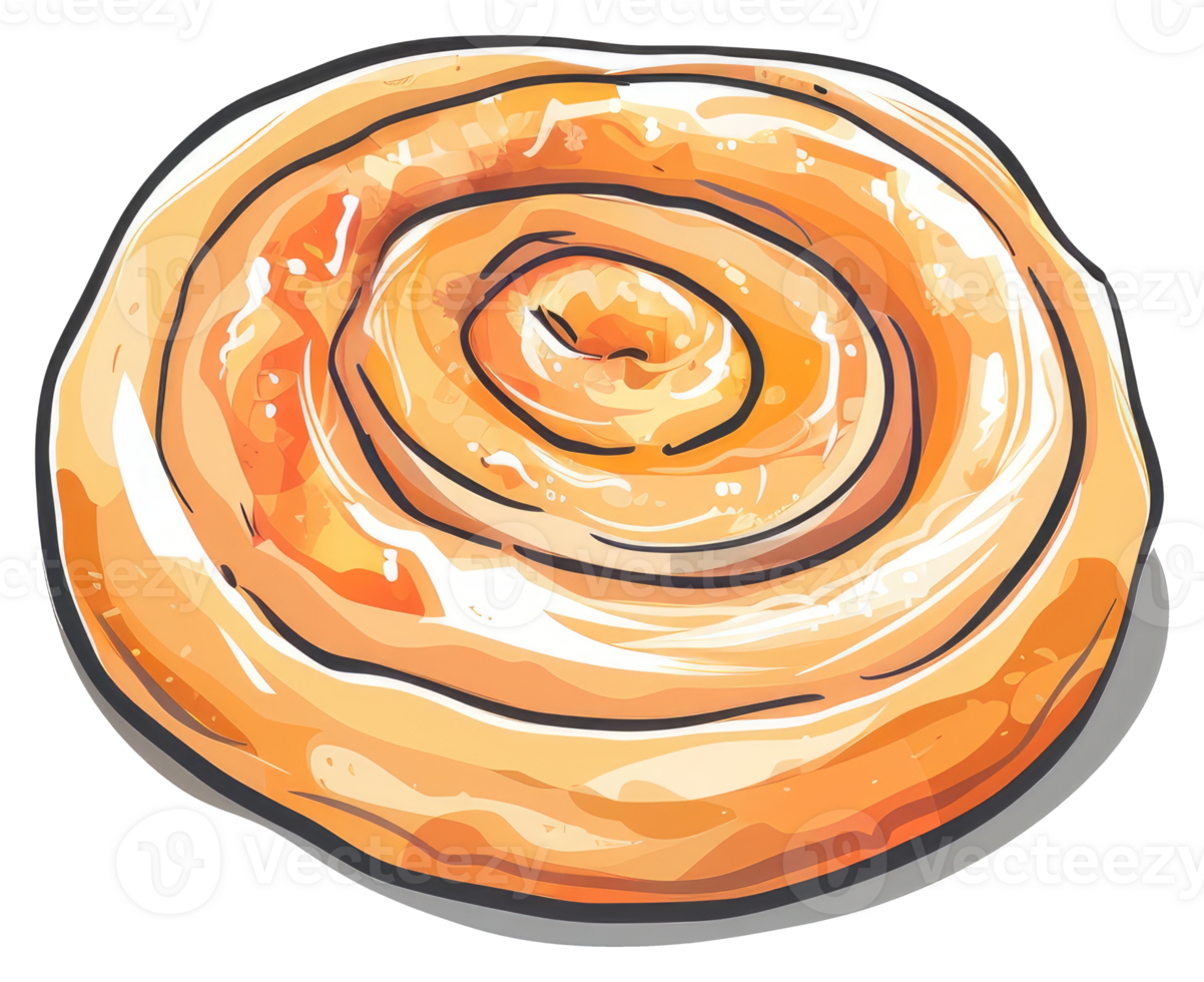 A detailed illustration of a golden brown baked pastry swirl png