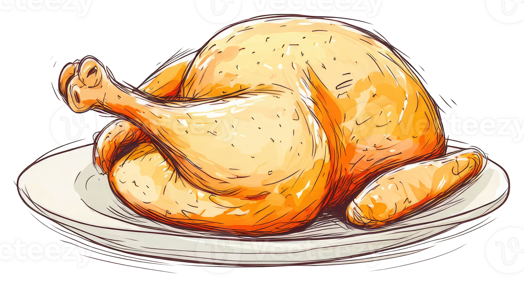 A roasted whole chicken beautifully presented on a white plate png