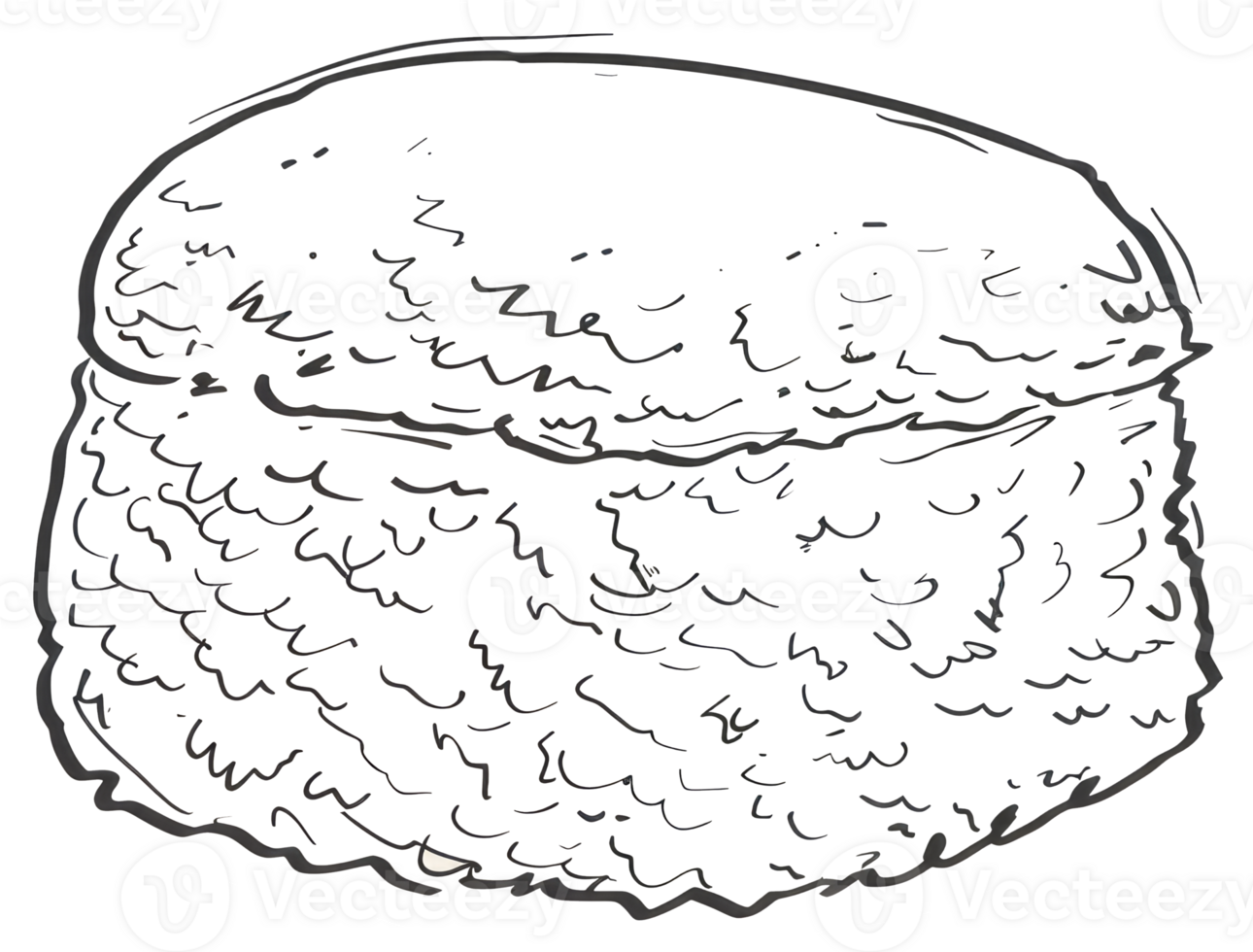 A drawing depicting a textured circular food item in outline png