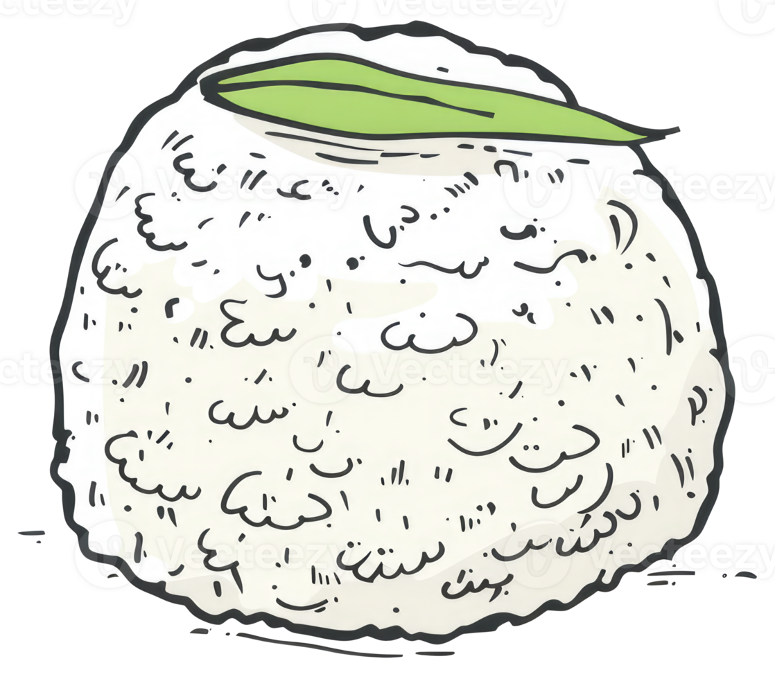 A Cartoon Illustration of a Rice Ball With Leaf Decoration png