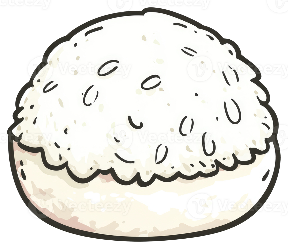 A hand drawn cartoon illustration of a rice ball on white png