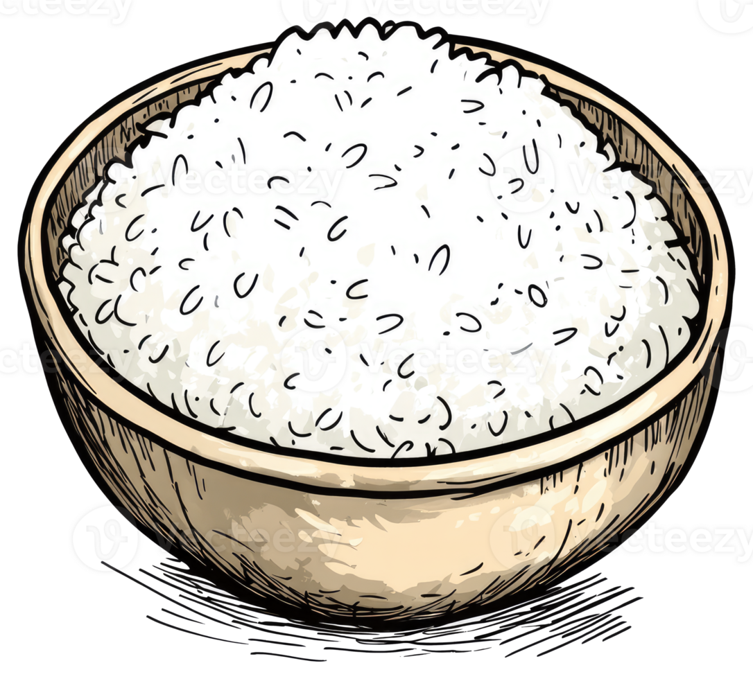 A bowl filled with white cooked grains of rice png
