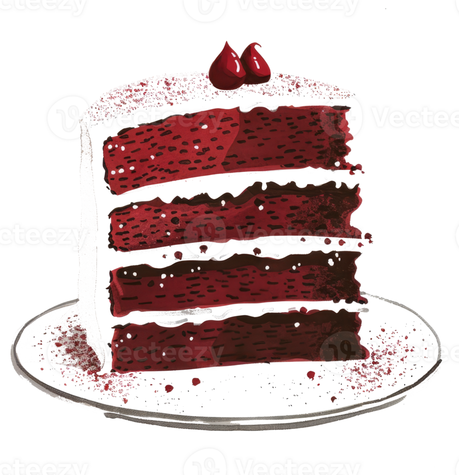 A slice of layered cake with red and white frosting png