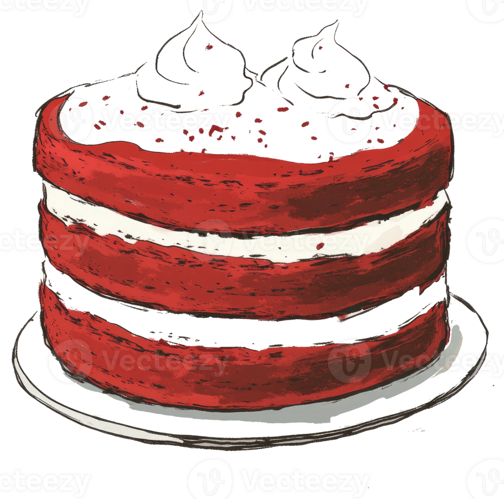An illustrative image of a layered red dessert with frosting and sprinkles png