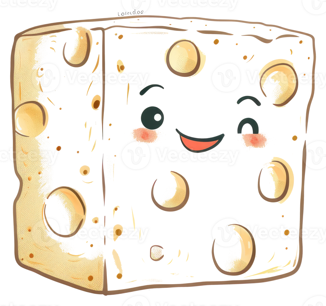 A smiling block of cheese with charming cartoon features png