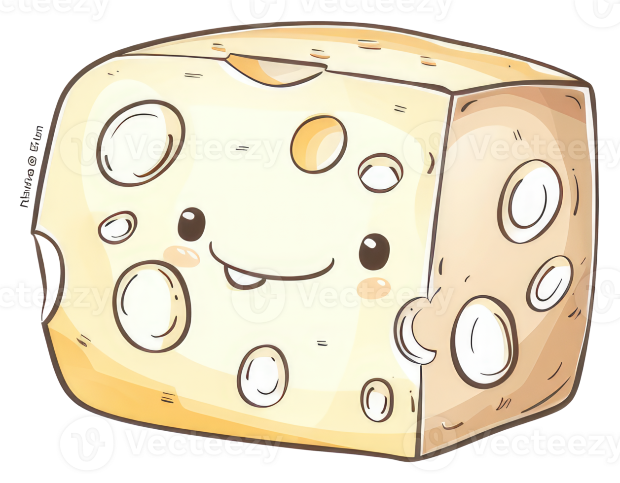 A cartoon illustration of a smiling friendly block of cheese png