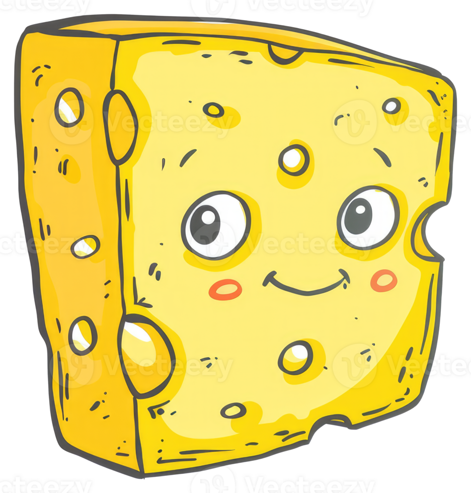 A smiling cheese block cartoon character with expressive features png