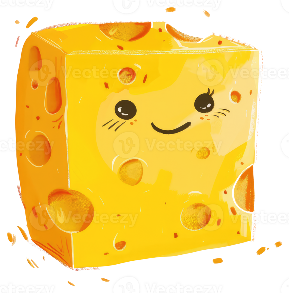 A cute smiling block of yellow cheese with friendly features png