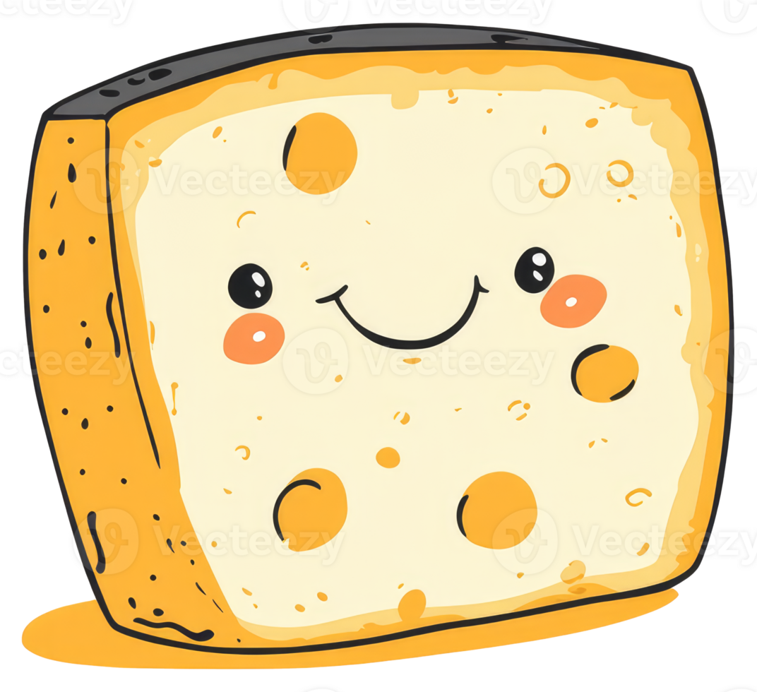 A happy smiling cartoon image showing a slice of cheese png