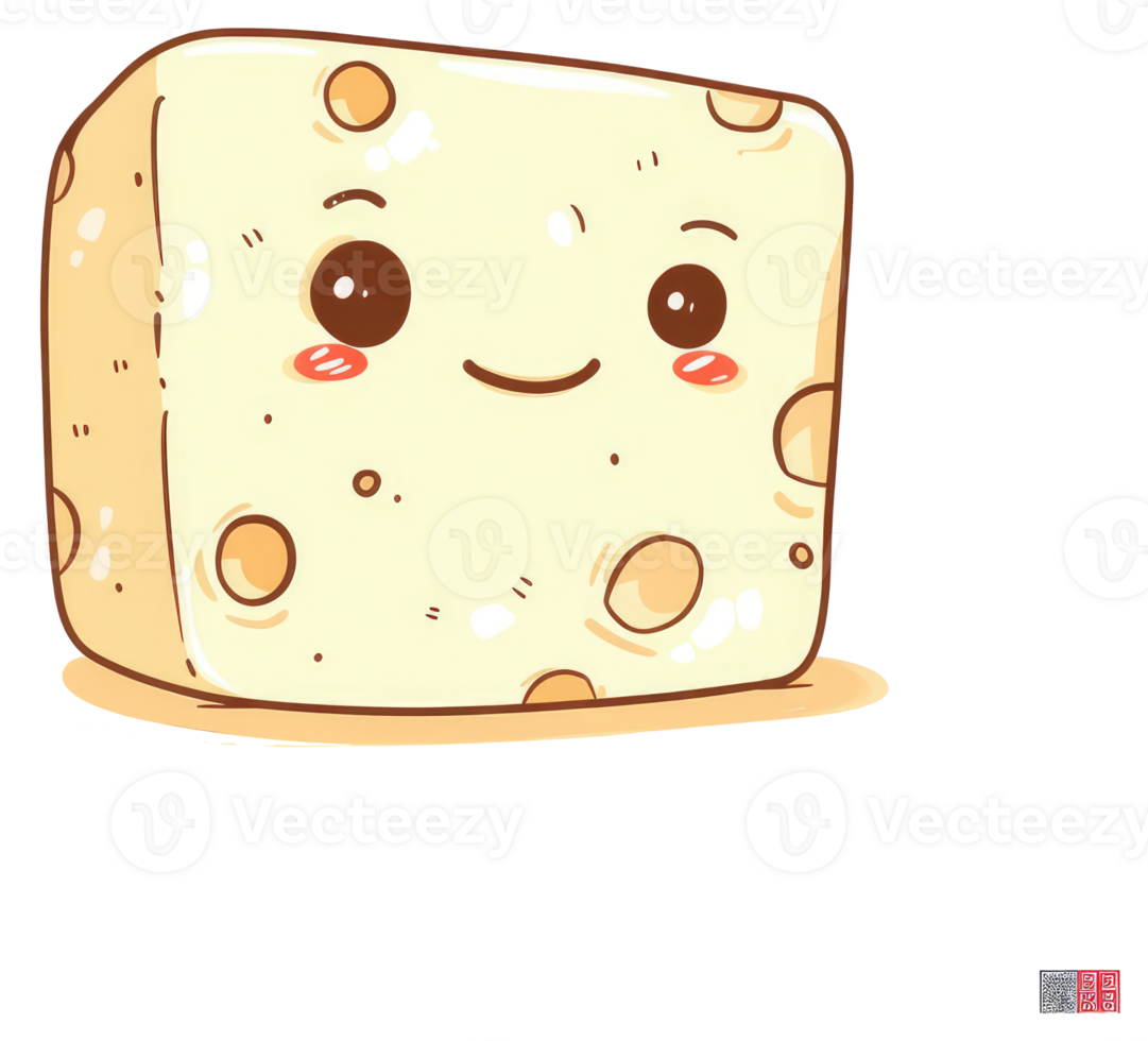 A smiling and cheerful cartoon block of swiss cheese is shown png