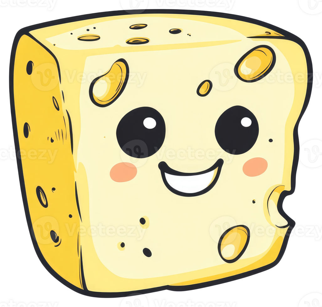 A Smiling Cartoon Cheese Block with Big Eyes and Cheeks png