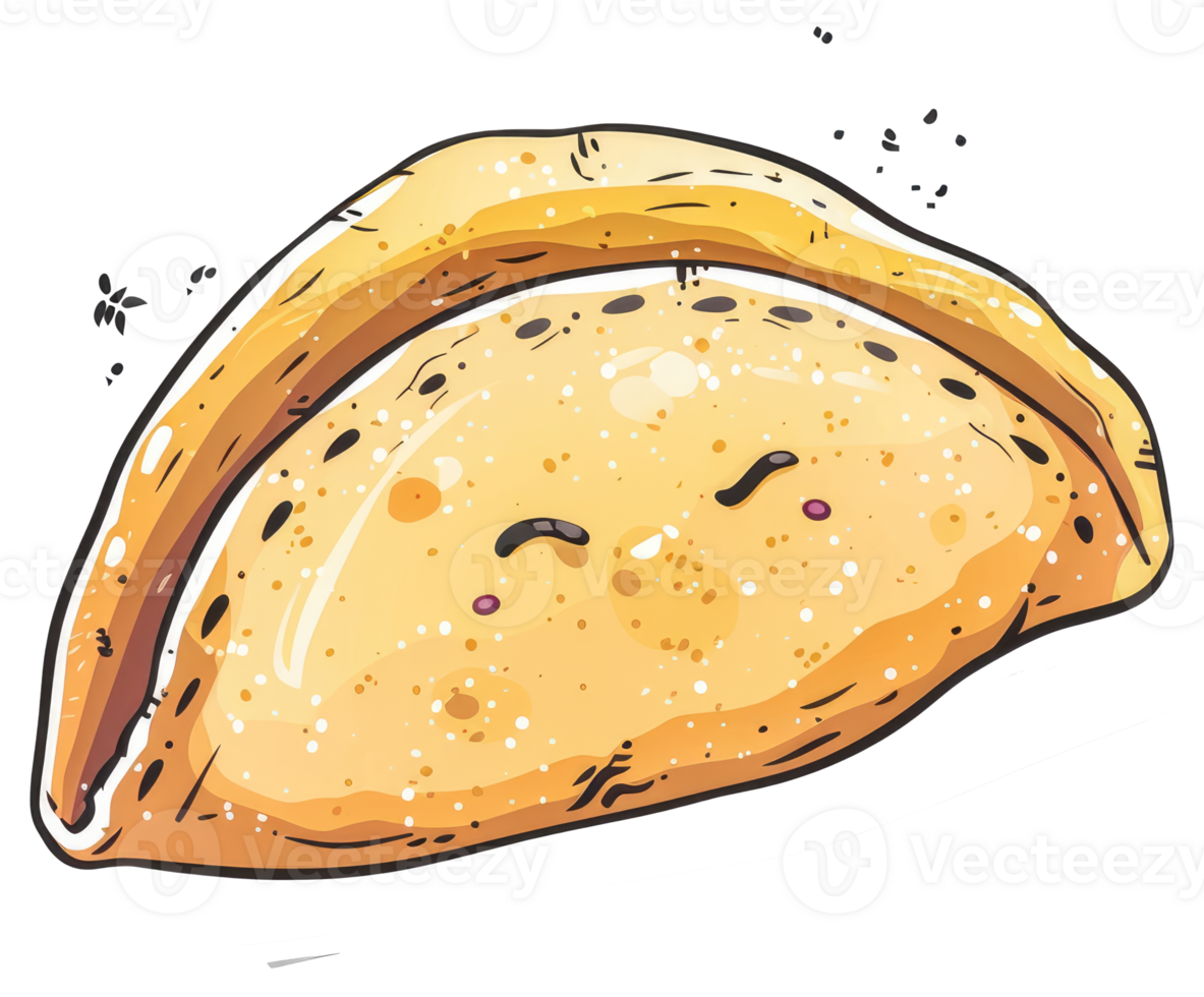 An illustration of a cooked dough food item with a smiling face png