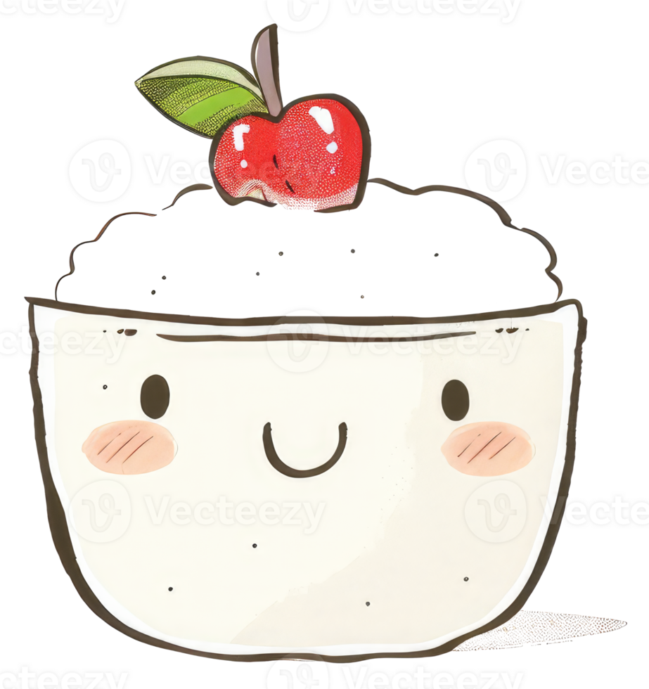 A smiling bowl of dessert topped with a vibrant red cherry png