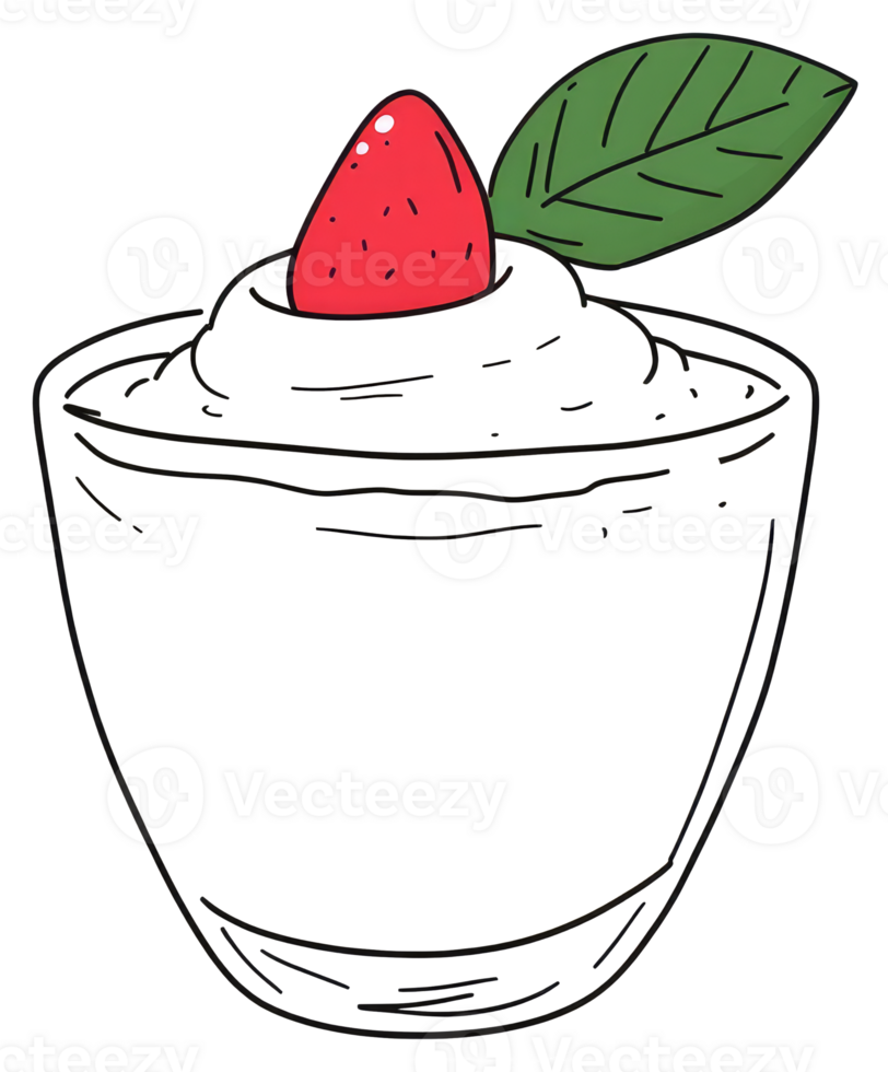 A delicious dessert in a glass topped with fruit and a leaf png