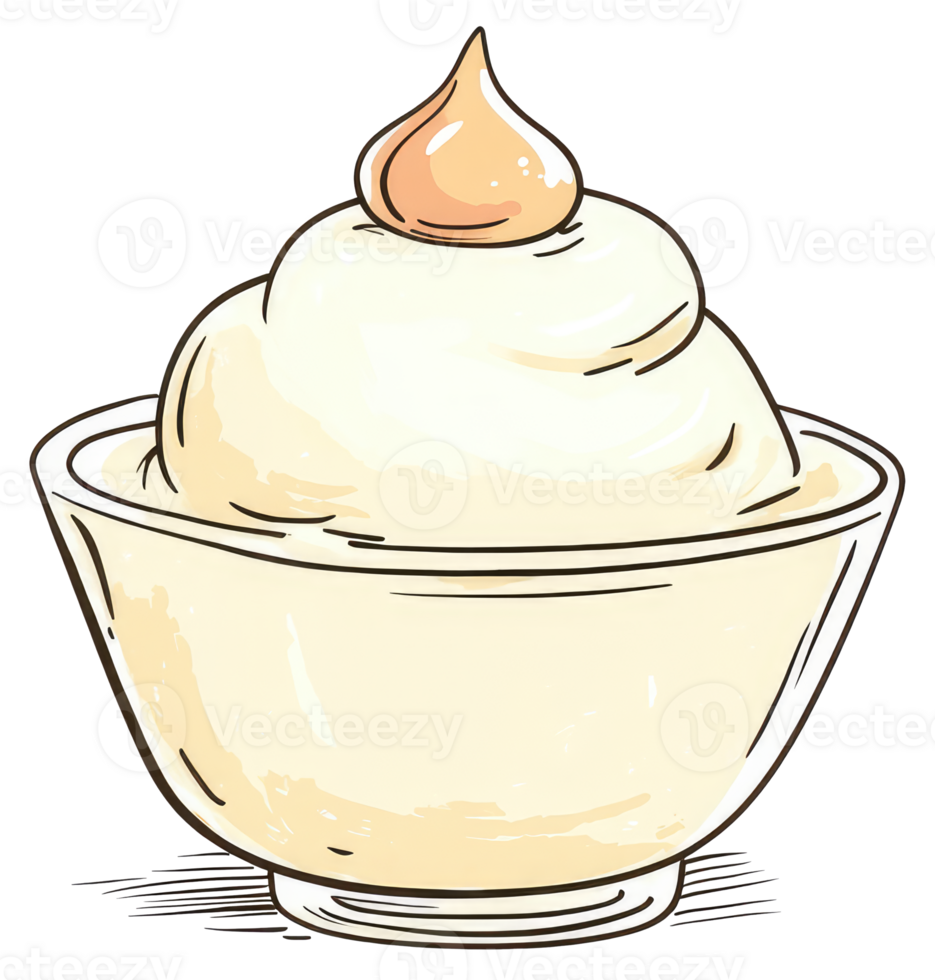 A stylized image showing creamy dessert in a glass bowl png