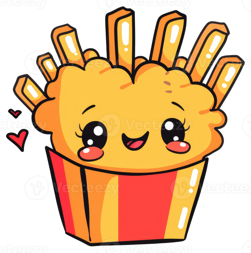 An Animated Cartoon Depiction of Happy French Fries in a Container png
