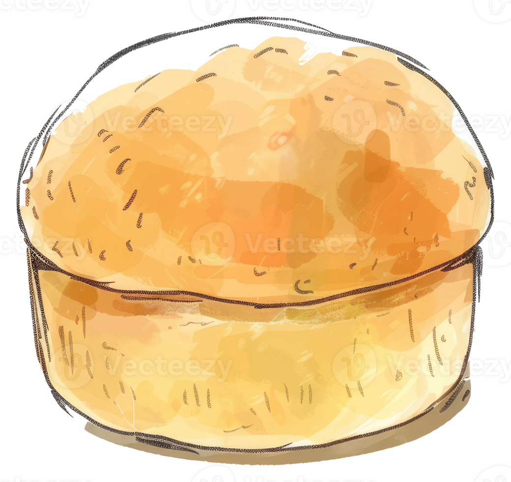 An illustration of a baked bread item presented in a glass container png