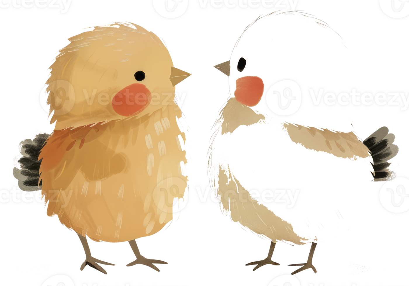 Two small birds with red cheeks are standing close together png