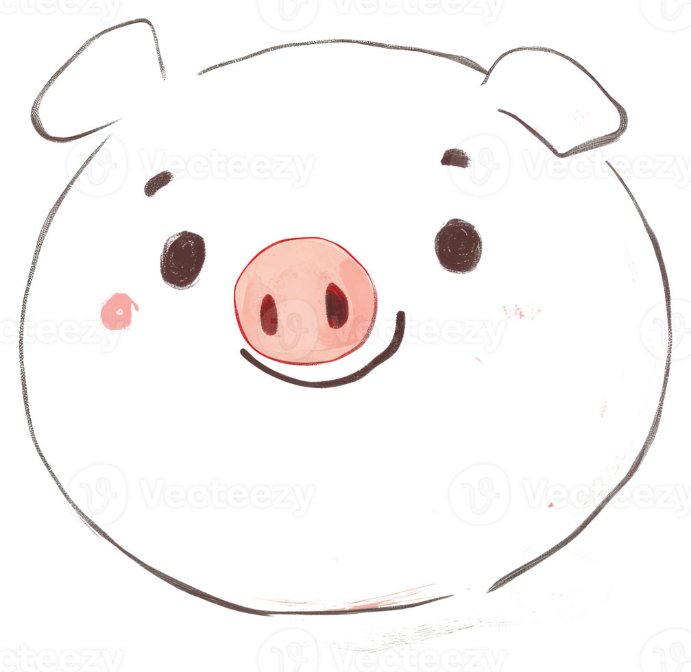 A Smiling Cartoon Pig Head Drawn With Simple Lines png