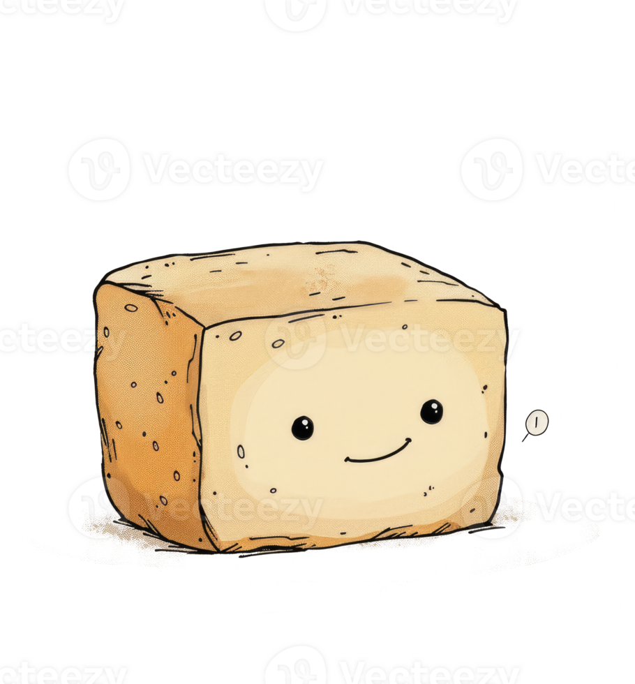 A smiling cartoon square of food with adorable expressive eyes png