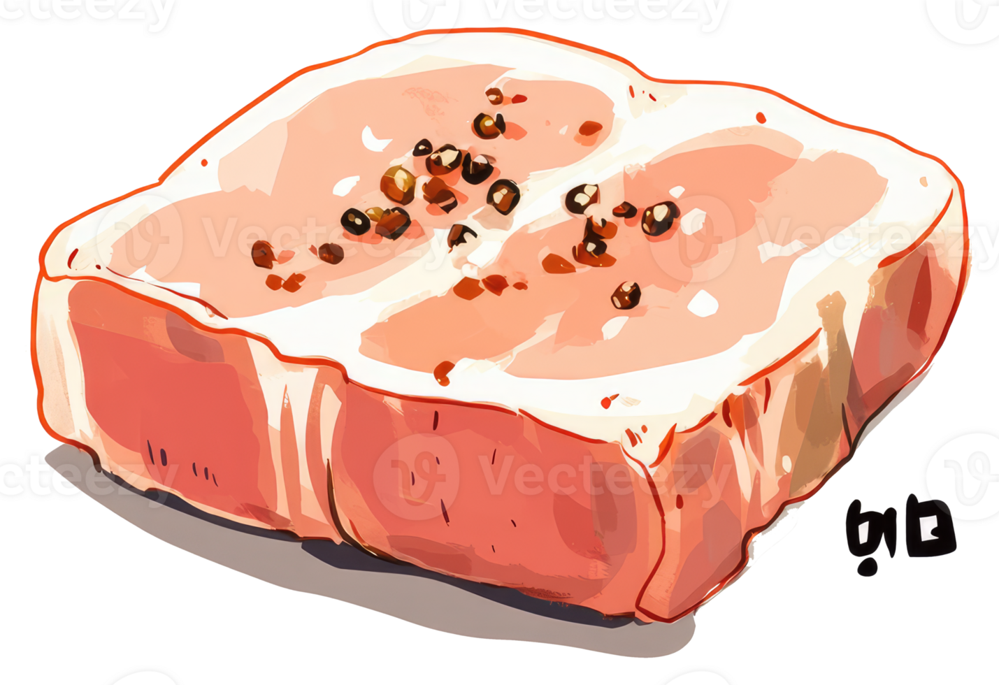 A cartoon illustration of a raw pork steak with peppercorns png