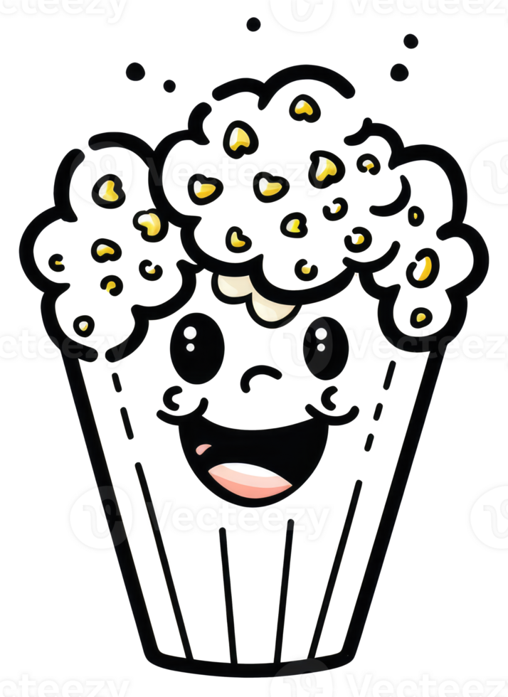 Smiling Popcorn Character Contained Inside a Festive Paper Container png