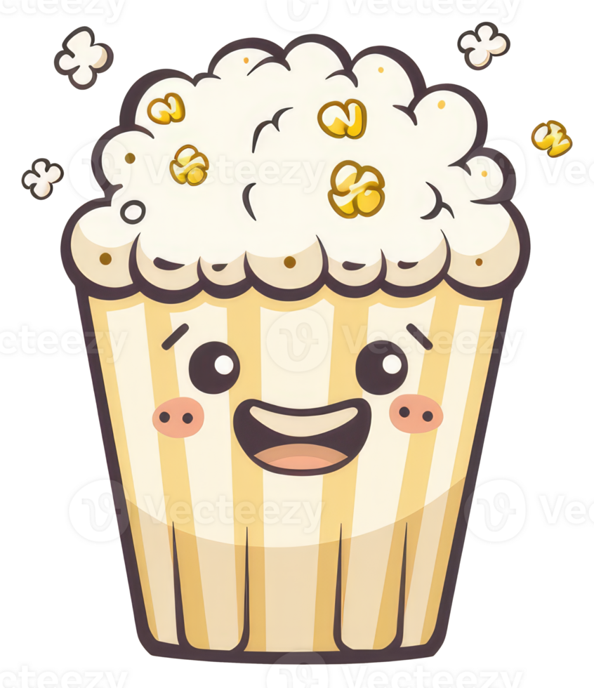 A cute cartoon bucket filled with fluffy delicious popcorn png