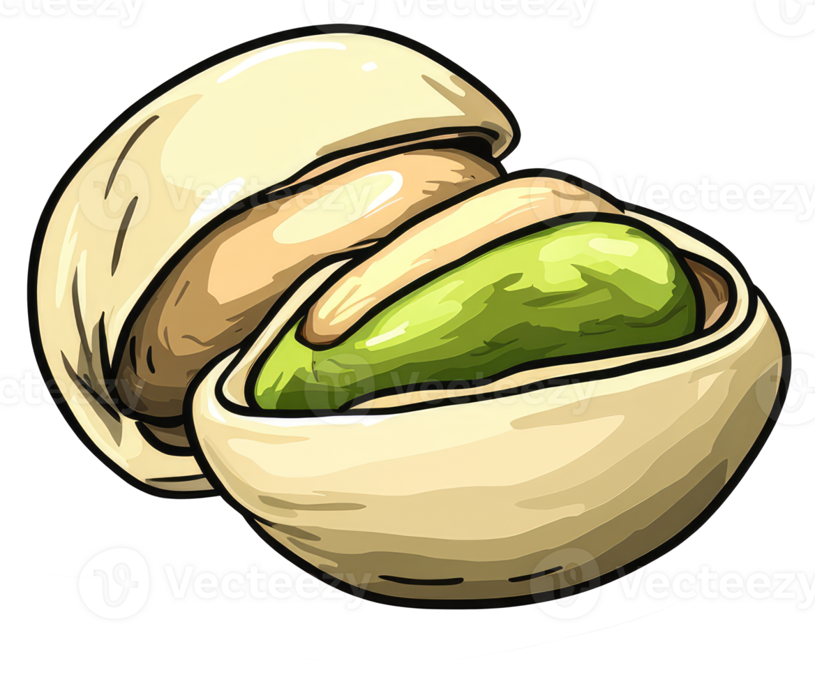 A stylized illustration showing a cracked pistachio nut with kernel png