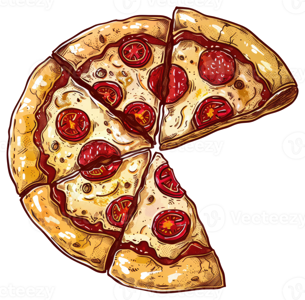 A delicious pizza sliced into multiple portions for easy serving png