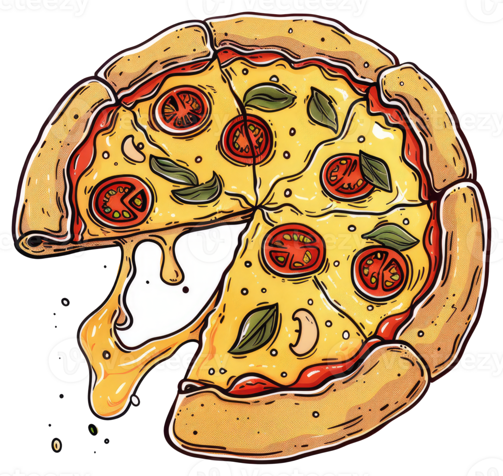 A delicious pizza slice with melted cheese and tomato slices png