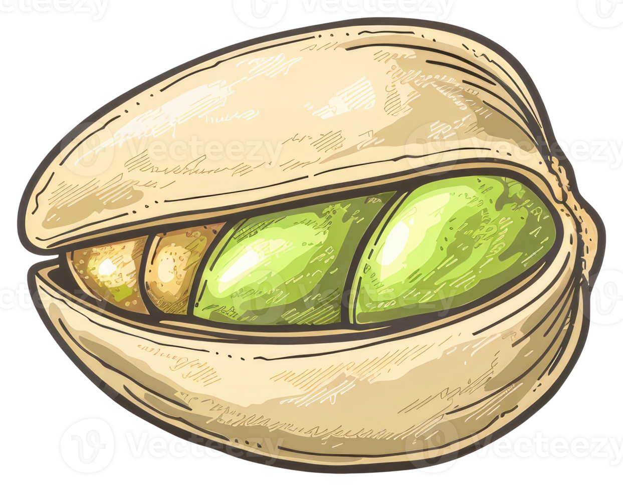A Detailed Illustration Depicting an Opened Pistachio Nut and Its Kernel png