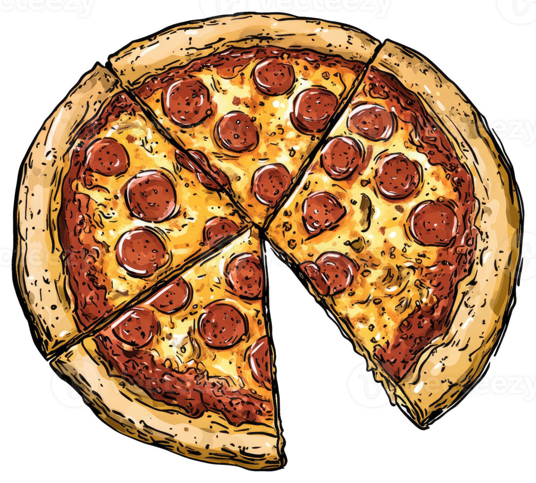 A sliced pepperoni pizza with cheese and crust illustration png