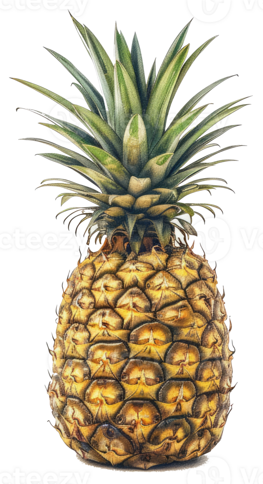 A detailed image depicting a golden ripe pineapple plant png