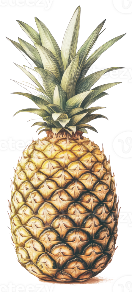 A Detailed Illustration Showing a Fresh Pineapple Isolated Against White png