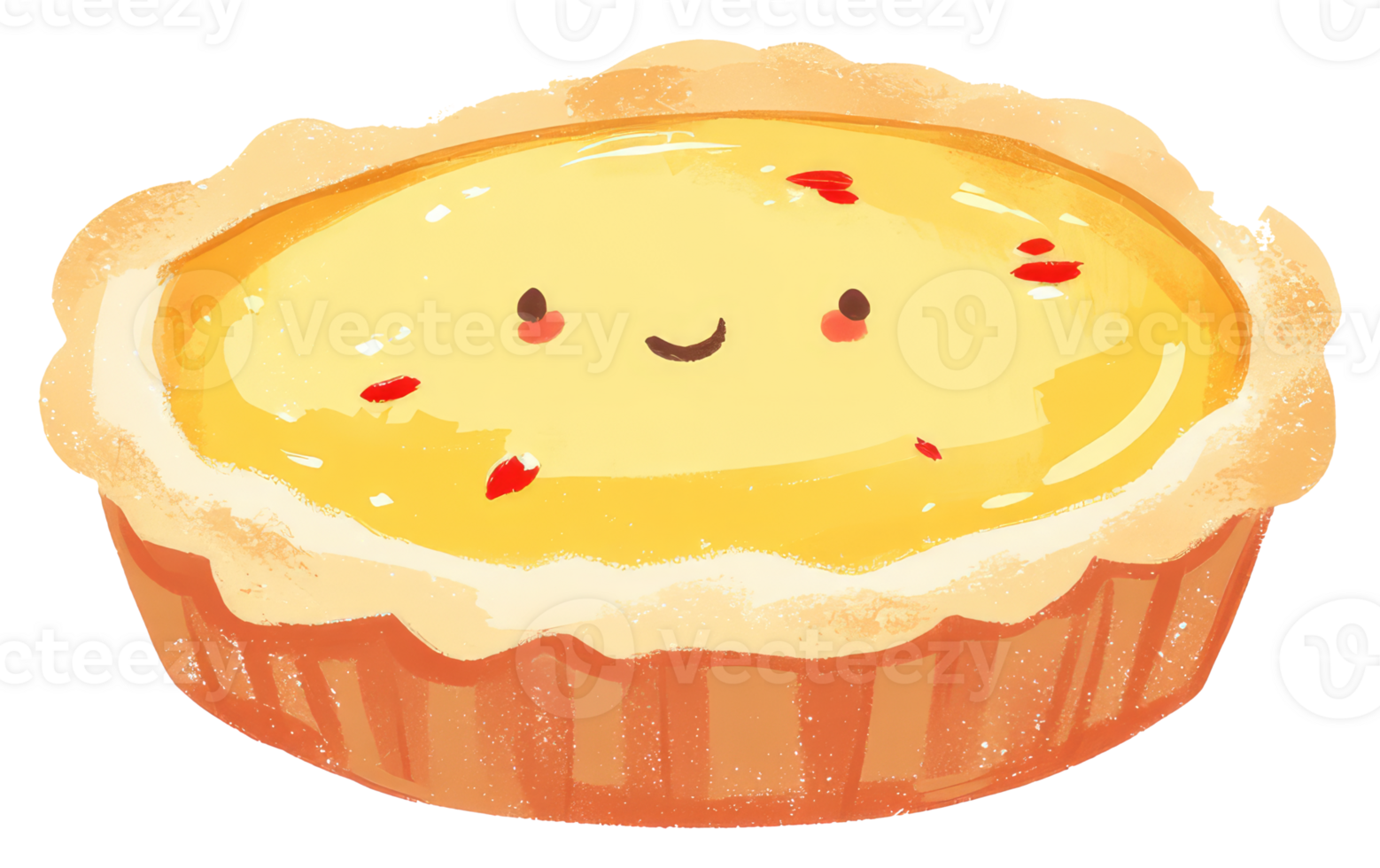 Adorable illustration of a cheerful egg tart with decorative accents png