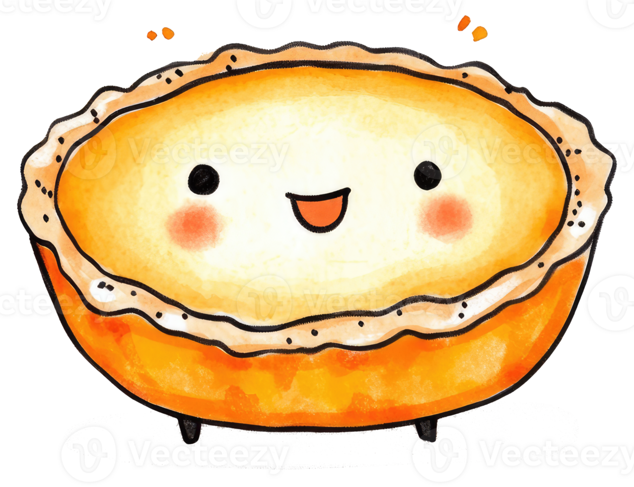 A smiling cartoon depiction of a delicious baked custard tart png