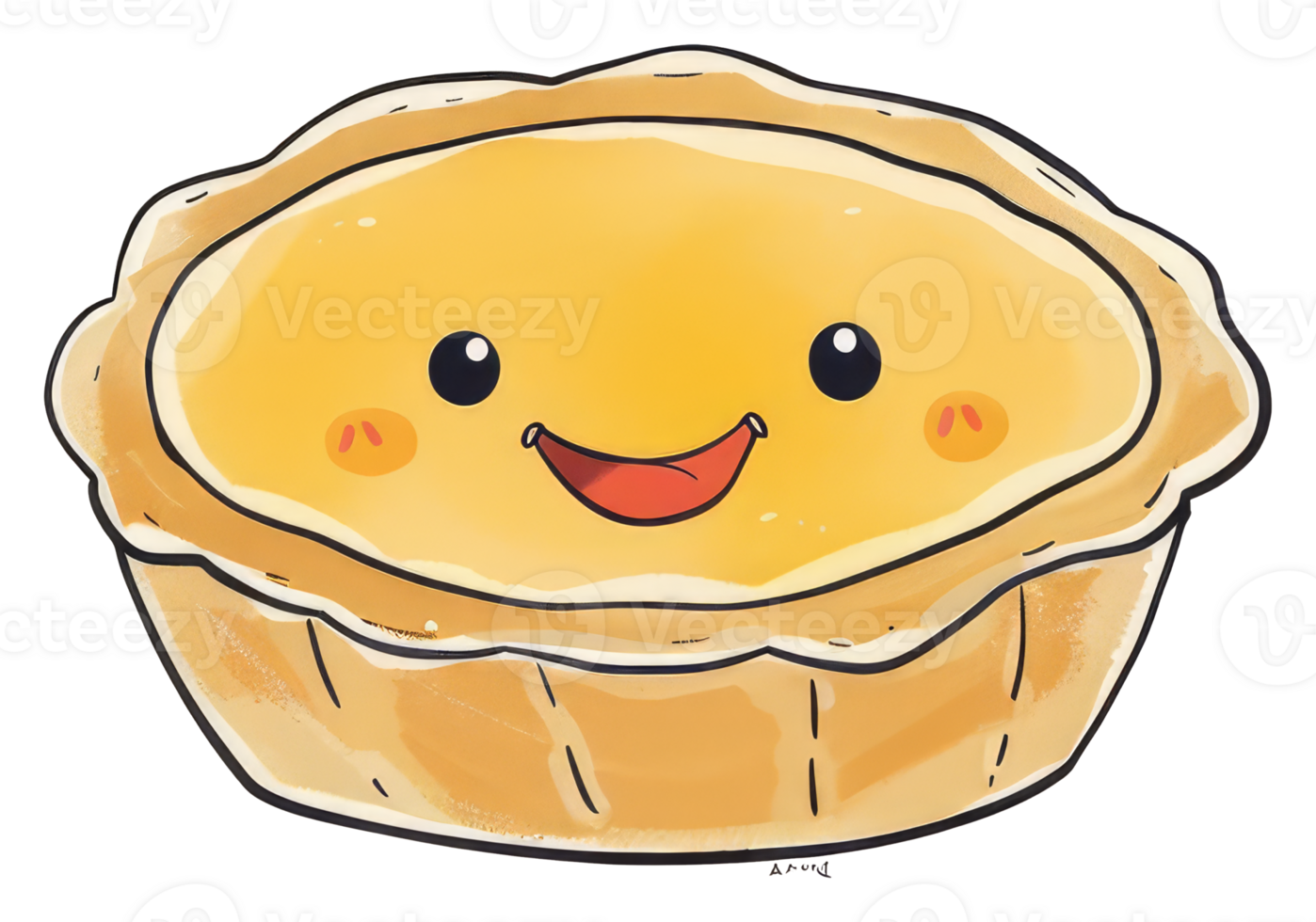 A cute cartoon custard tart with a cheerful smiling face png
