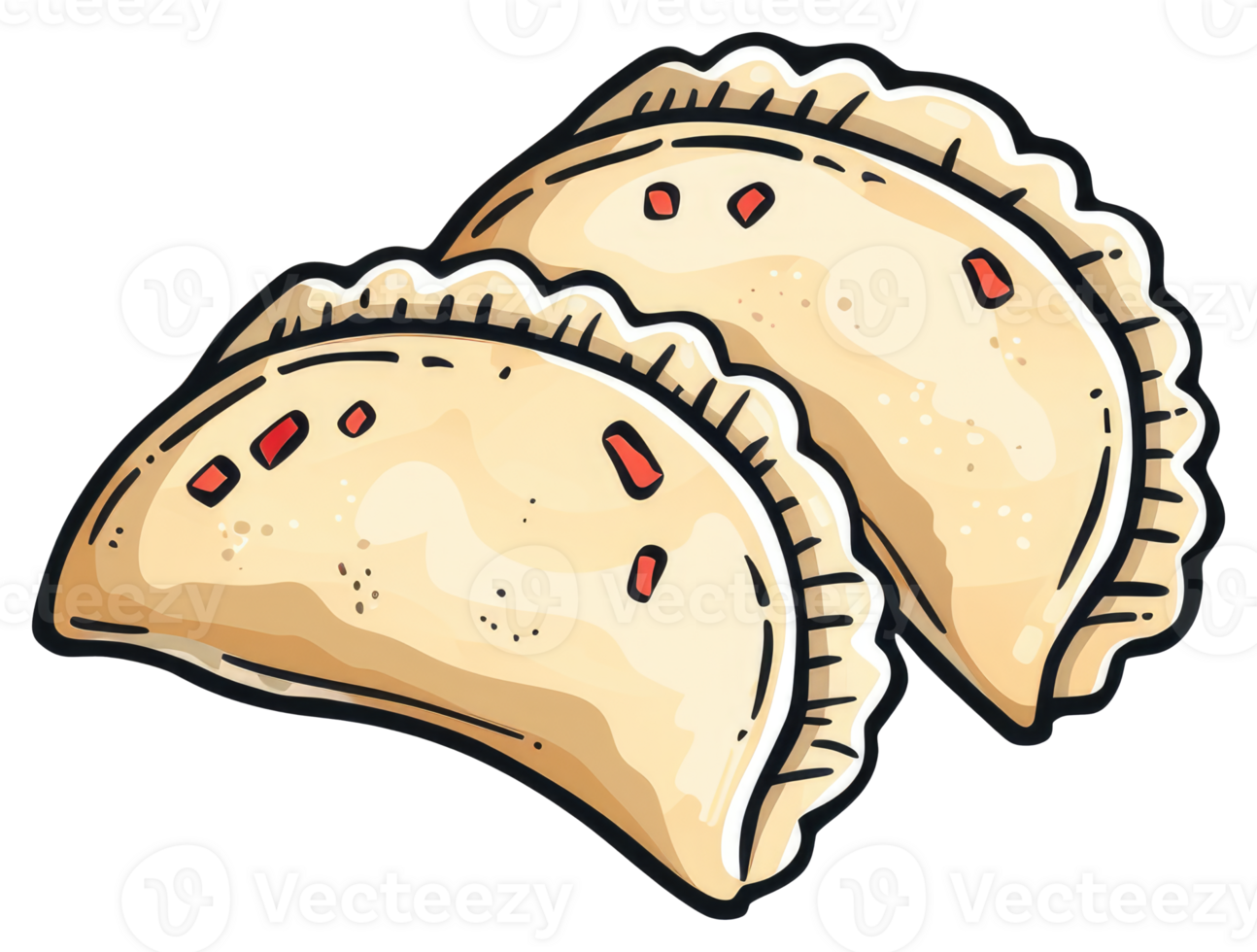 Two cooked dumplings presented in a simple illustrated cartoon design png