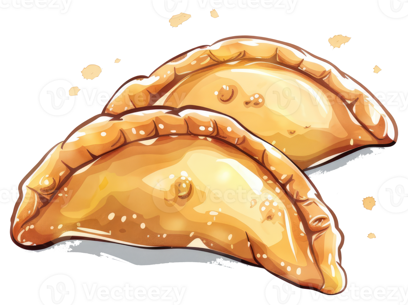 Two golden baked hand pies against a transparent backdrop png