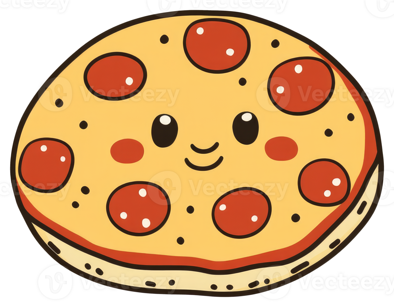 A cartoon pizza with smiling face and cute features png