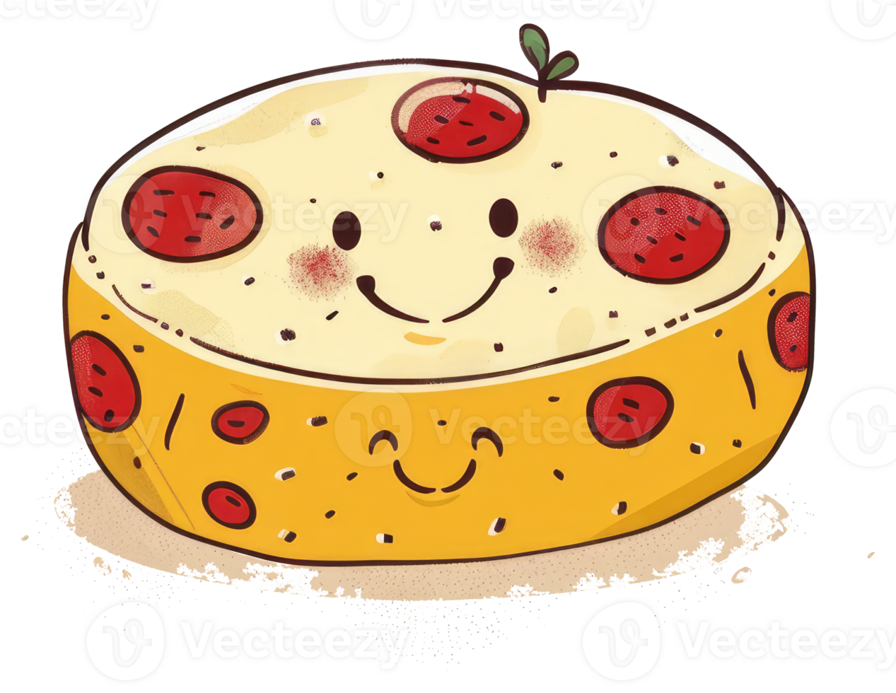 A happy cartoon pizza slice with pepperoni toppings smiling png