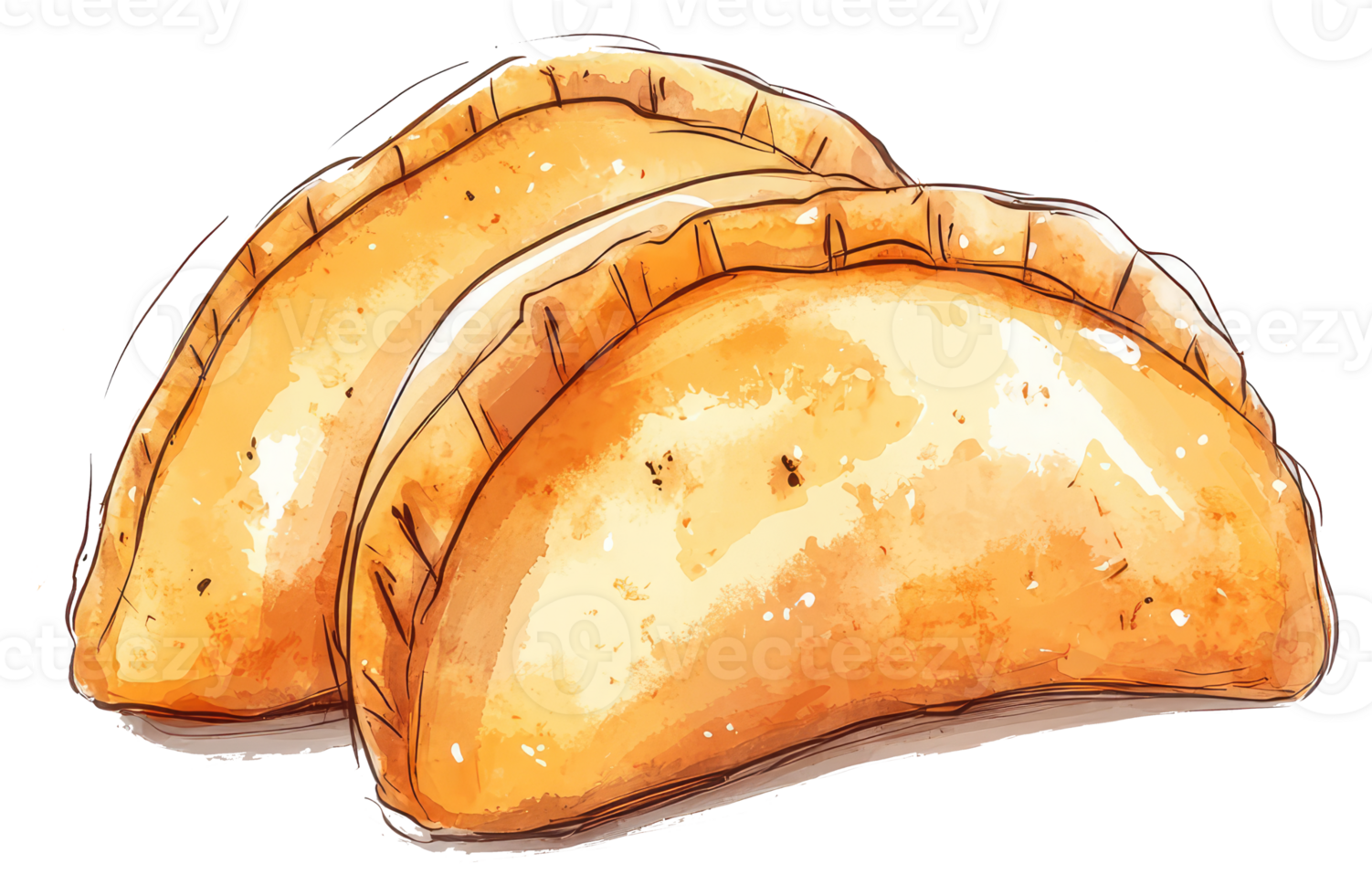 Two cooked savory pastries are arranged in the image illustration png